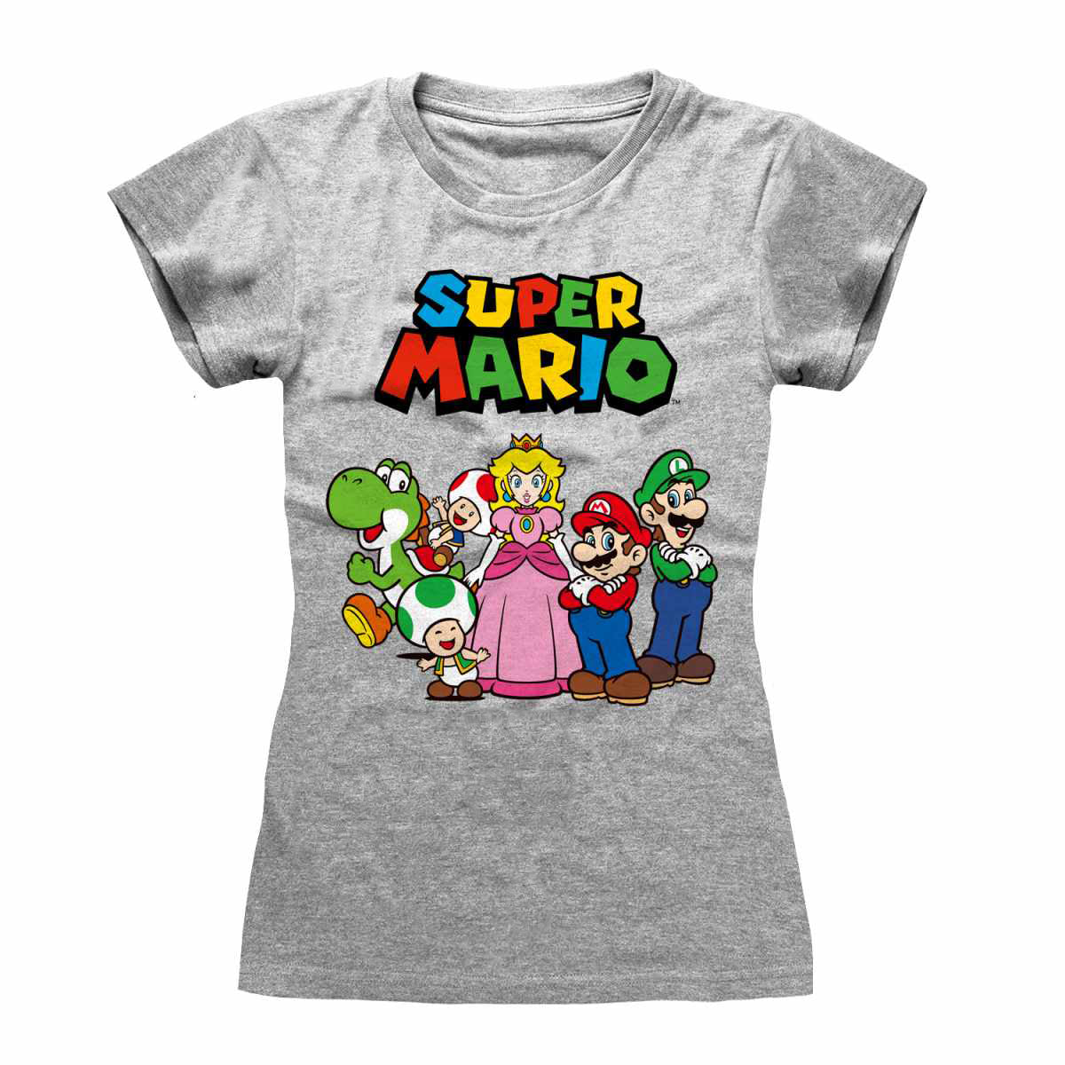 Heather Grey - Front - Super Mario Womens-Ladies Vintage Group Fitted T-Shirt