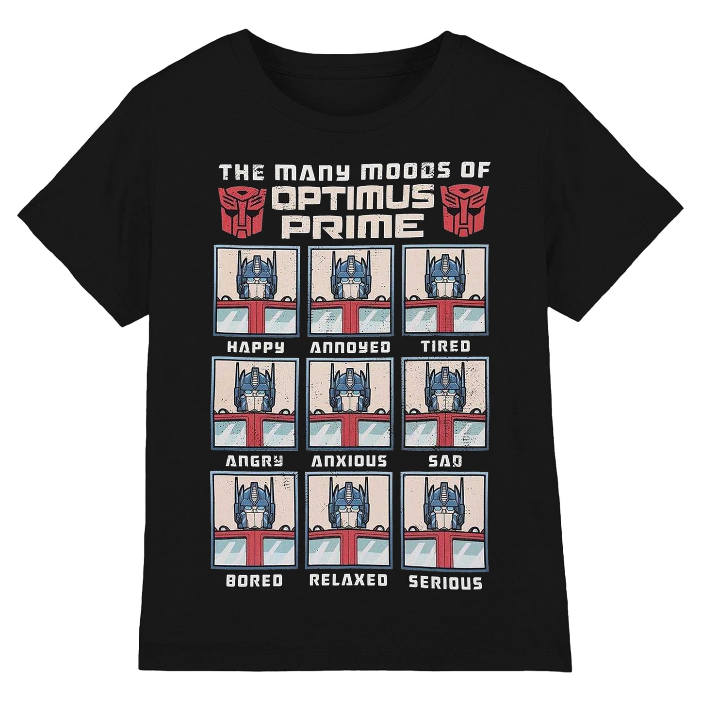 Black - Front - Transformers Unisex Adult Many Moods Of Optimus Prime T-Shirt