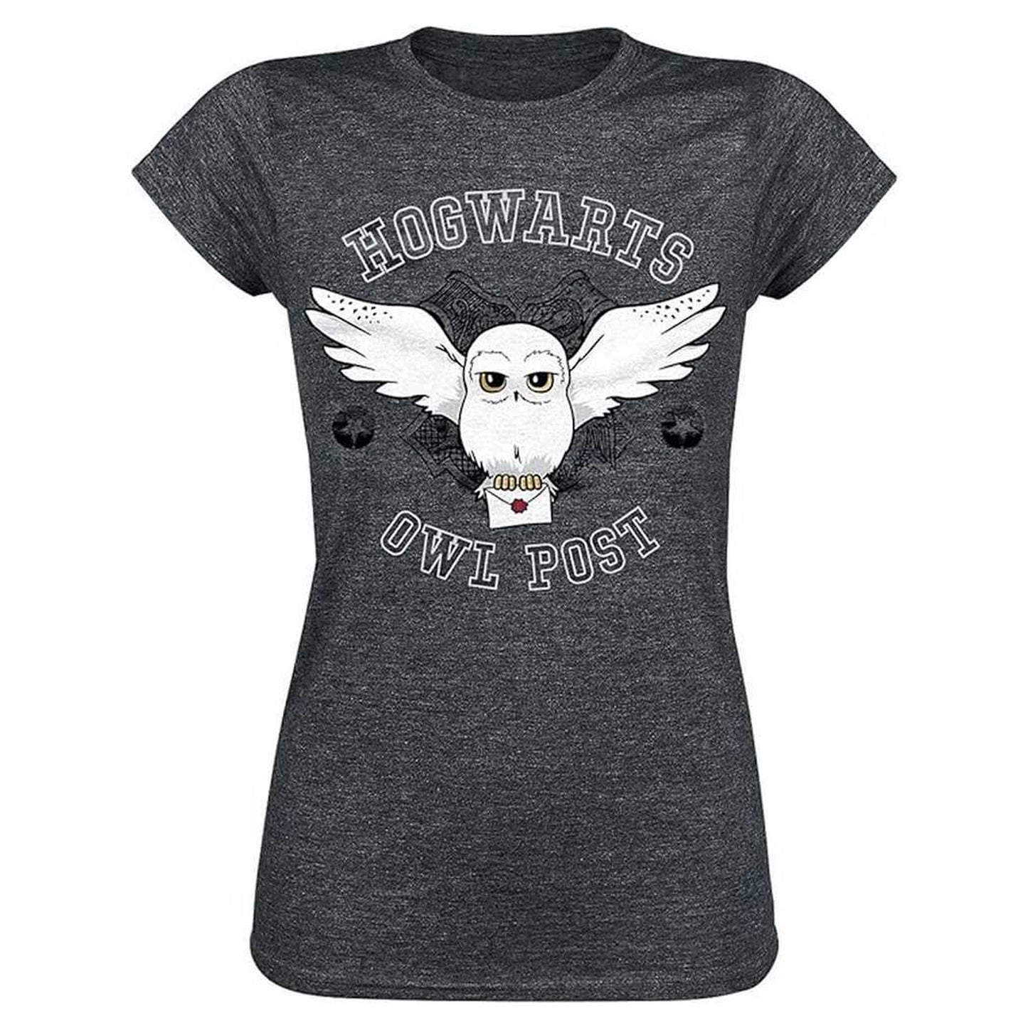 Dark Grey Heather - Front - Harry Potter Womens-Ladies Hogwarts Owl Post Fitted T-Shirt