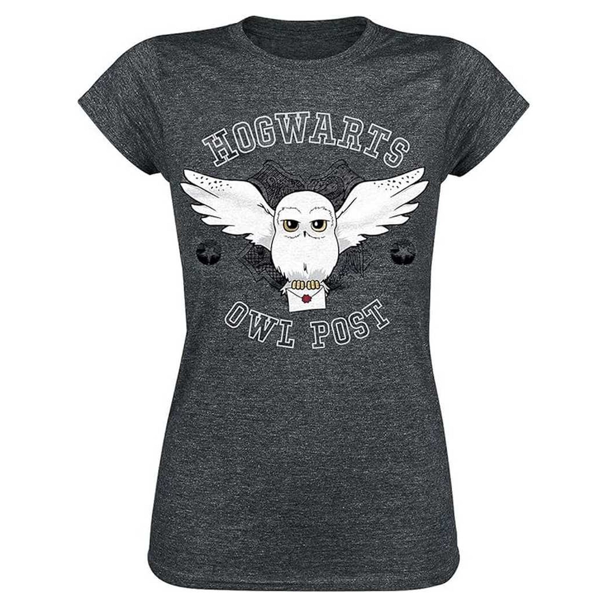 Dark Grey Heather - Front - Harry Potter Womens-Ladies Hogwarts Owl Post Fitted T-Shirt