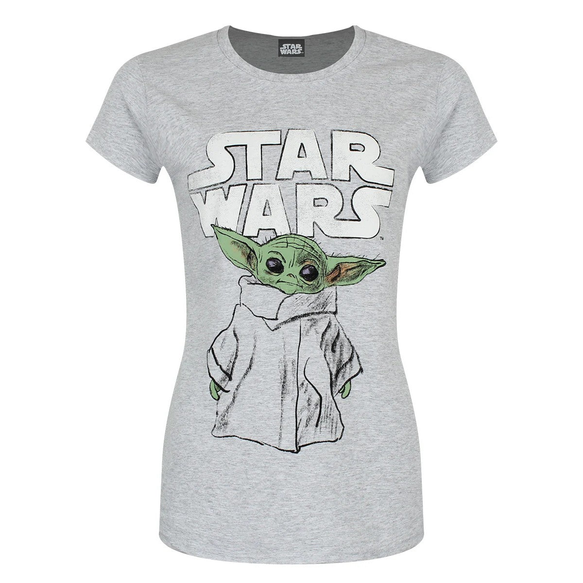 Heather Grey - Front - Star Wars Mandalorian Womens-Ladies Child Sketch Fitted T-Shirt