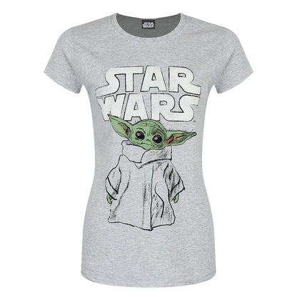 Heather Grey - Front - Star Wars Mandalorian Womens-Ladies Child Sketch Fitted T-Shirt