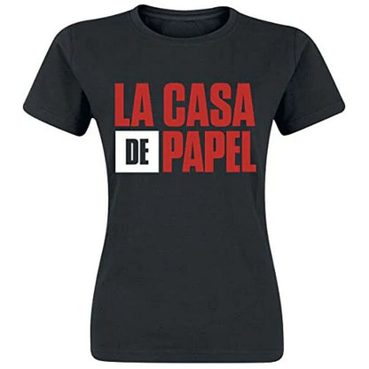 Black-Red - Front - Money Heist Womens-Ladies Logo Fitted T-Shirt