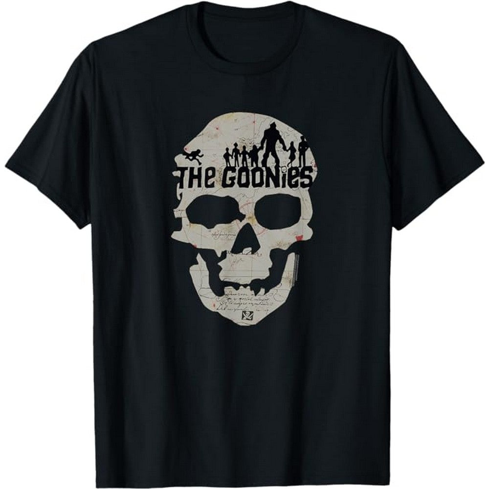 Black - Front - The Goonies Unisex Adult Skull Map T-Shirt