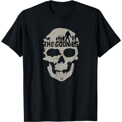 Black - Front - The Goonies Unisex Adult Skull Map T-Shirt