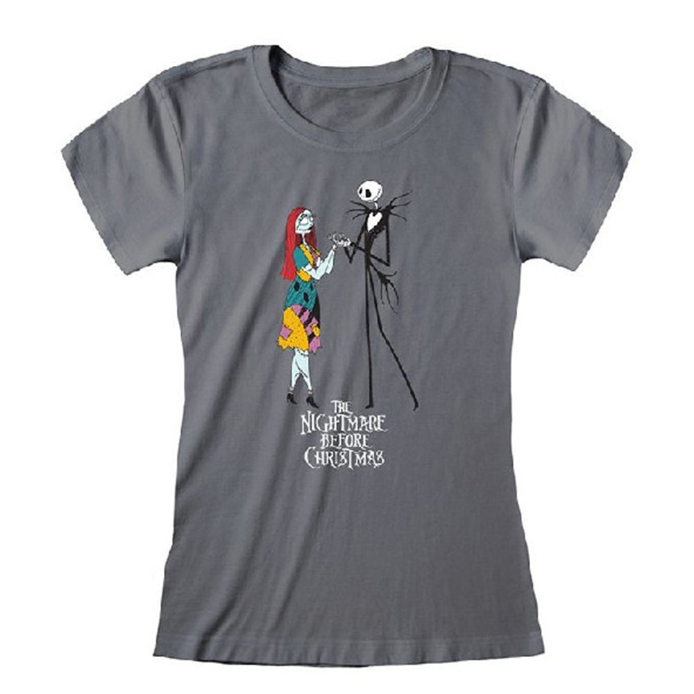 Charcoal - Front - The Nightmare Before Christmas Womens-Ladies Jack And Sally Fitted T-Shirt