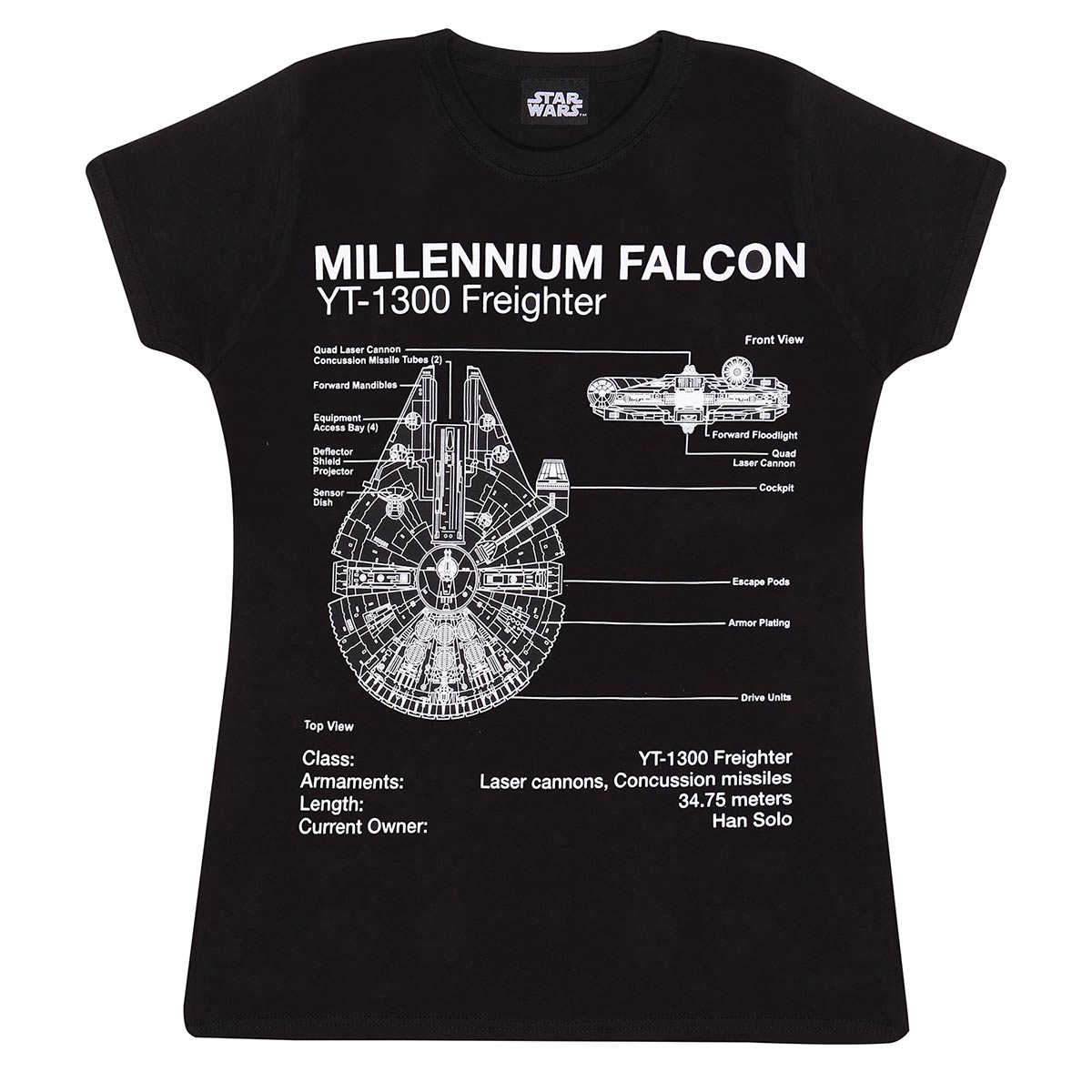 Black - Front - Star Wars Womens-Ladies Millennium Falcon Fitted T-Shirt