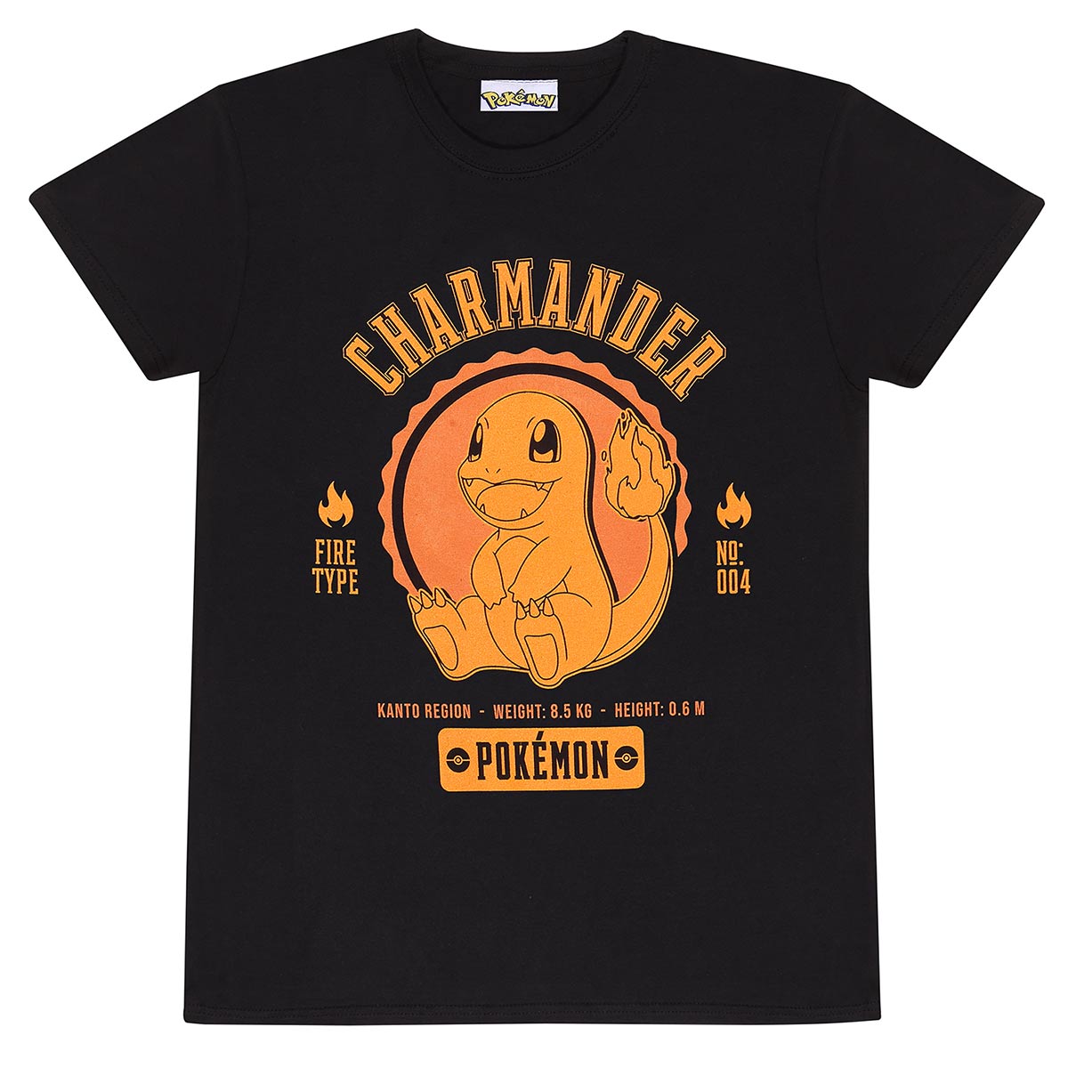 Black - Front - Pokemon Unisex Adult Collegiate Charmander T-Shirt