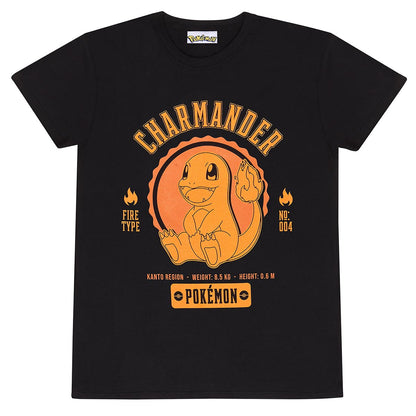 Black - Front - Pokemon Unisex Adult Collegiate Charmander T-Shirt