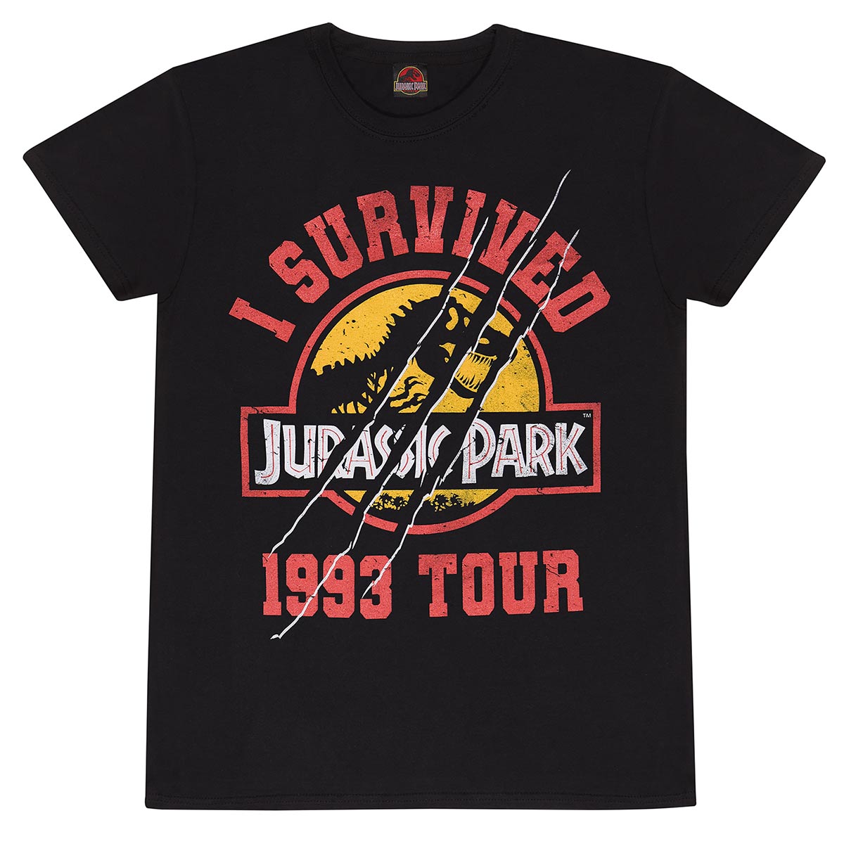 Black - Front - Jurassic Park Unisex Adult I Survived 1993 Tour T-Shirt