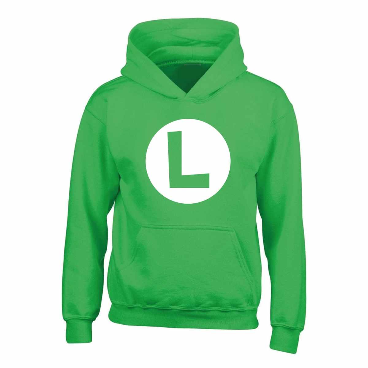 Green - Front - Super Mario Childrens-Kids Luigi Badge Hoodie