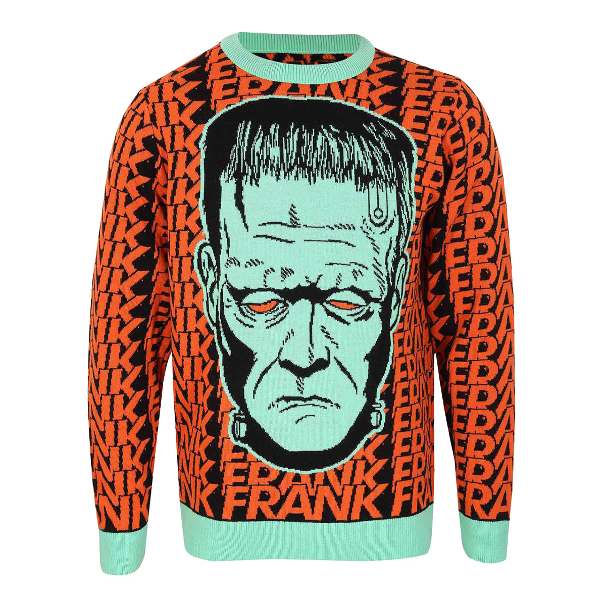 Red-Black-Mint - Front - Universal Monsters Unisex Adult Head Shot Frankenstein Knitted Jumper