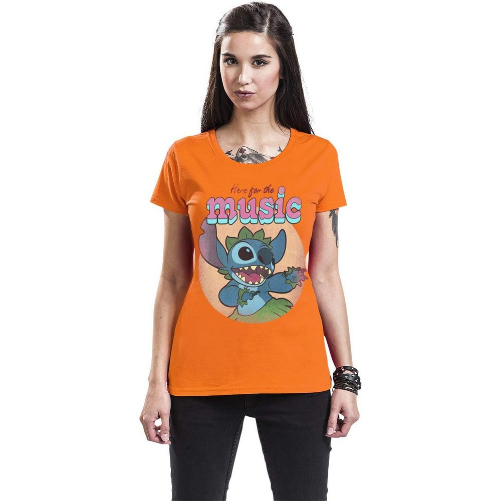 Orange - Back - Lilo & Stitch Womens-Ladies Here For The Music Fitted T-Shirt