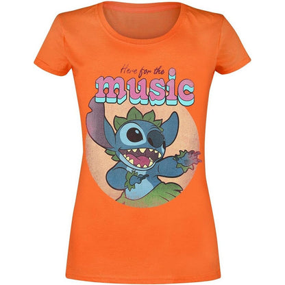 Orange - Front - Lilo & Stitch Womens-Ladies Here For The Music Fitted T-Shirt