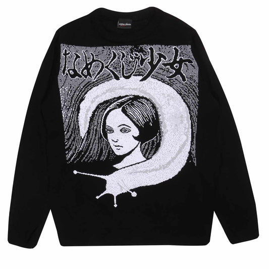 Black-White - Front - Junji-Ito Unisex Adult Slug Girl Knitted Jumper