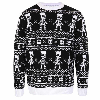 Black-White - Front - The Simpsons Unisex Adult Bart Simpson Skeleton Knitted Jumper