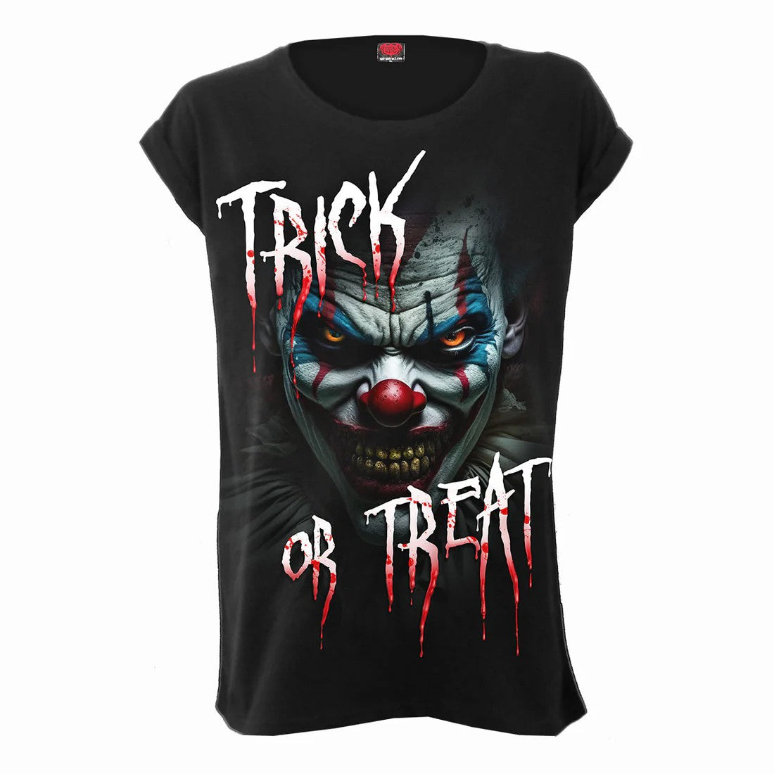 Black - Front - Spiral Direct Womens-Ladies Trick Or Treat Loose Fit Turn Up T-Shirt