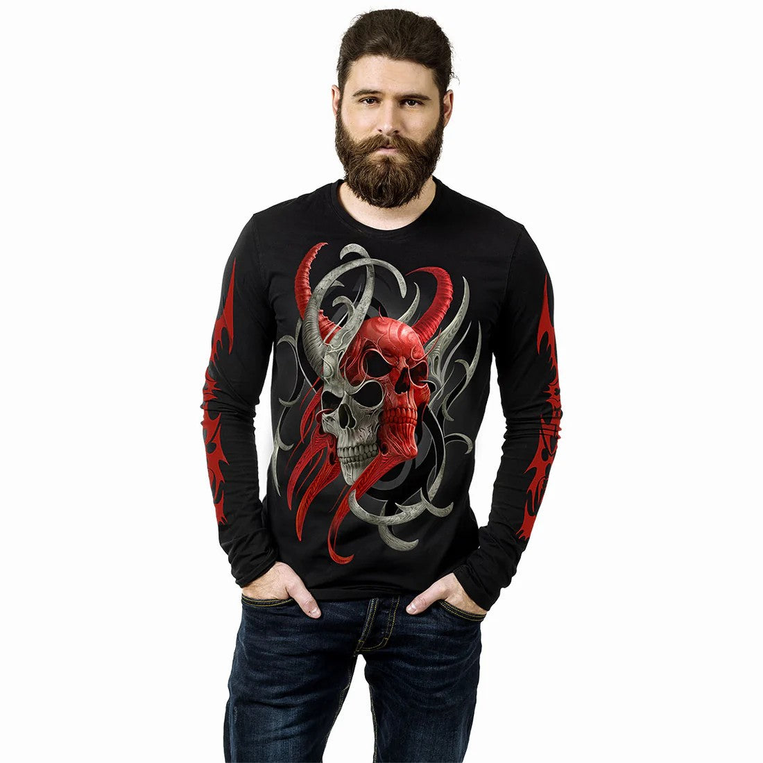 Black - Side - Spiral Direct Unisex Adult Skull Synthesis Long-Sleeved T-Shirt