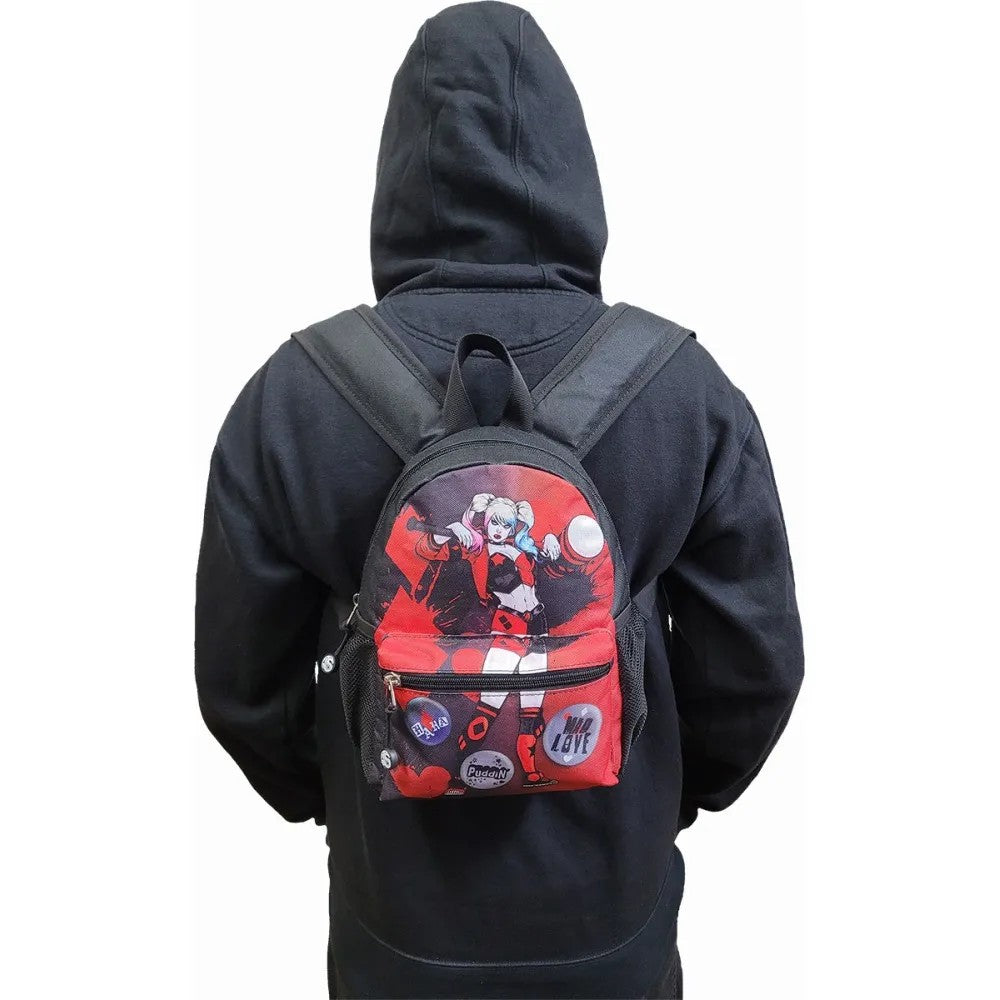 Black-Red - Side - Spiral Direct Splattered Harley Quinn Mini Backpack