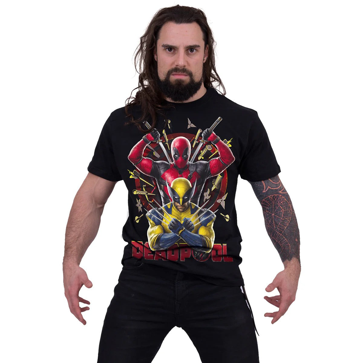 Black-Multicoloured - Side - Deadpool & Wolverine Unisex Adult Bullseye T-Shirt
