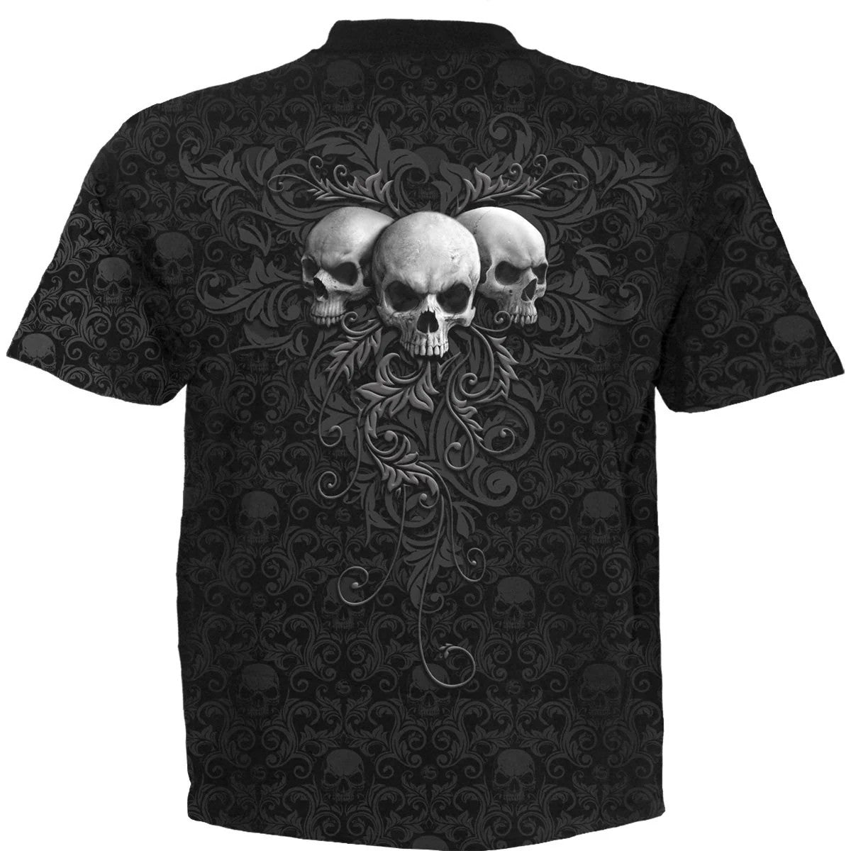 Black - Back - Spiral Unisex Adult Skull Scroll T-Shirt