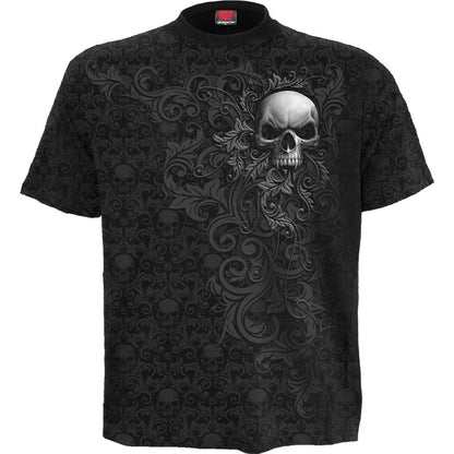 Black - Front - Spiral Unisex Adult Skull Scroll T-Shirt