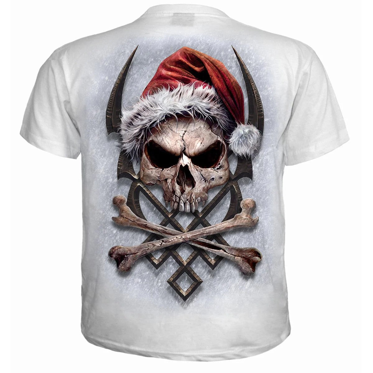 White - Back - Spiral Direct Unisex Adult Rock Santa T-Shirt