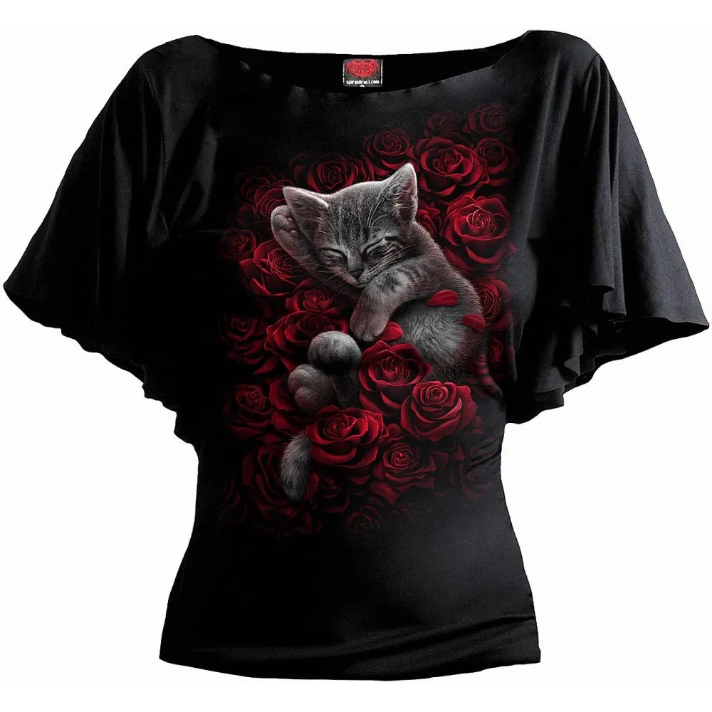 Black - Front - Spiral Direct Womens-Ladies Bed Of Roses Top