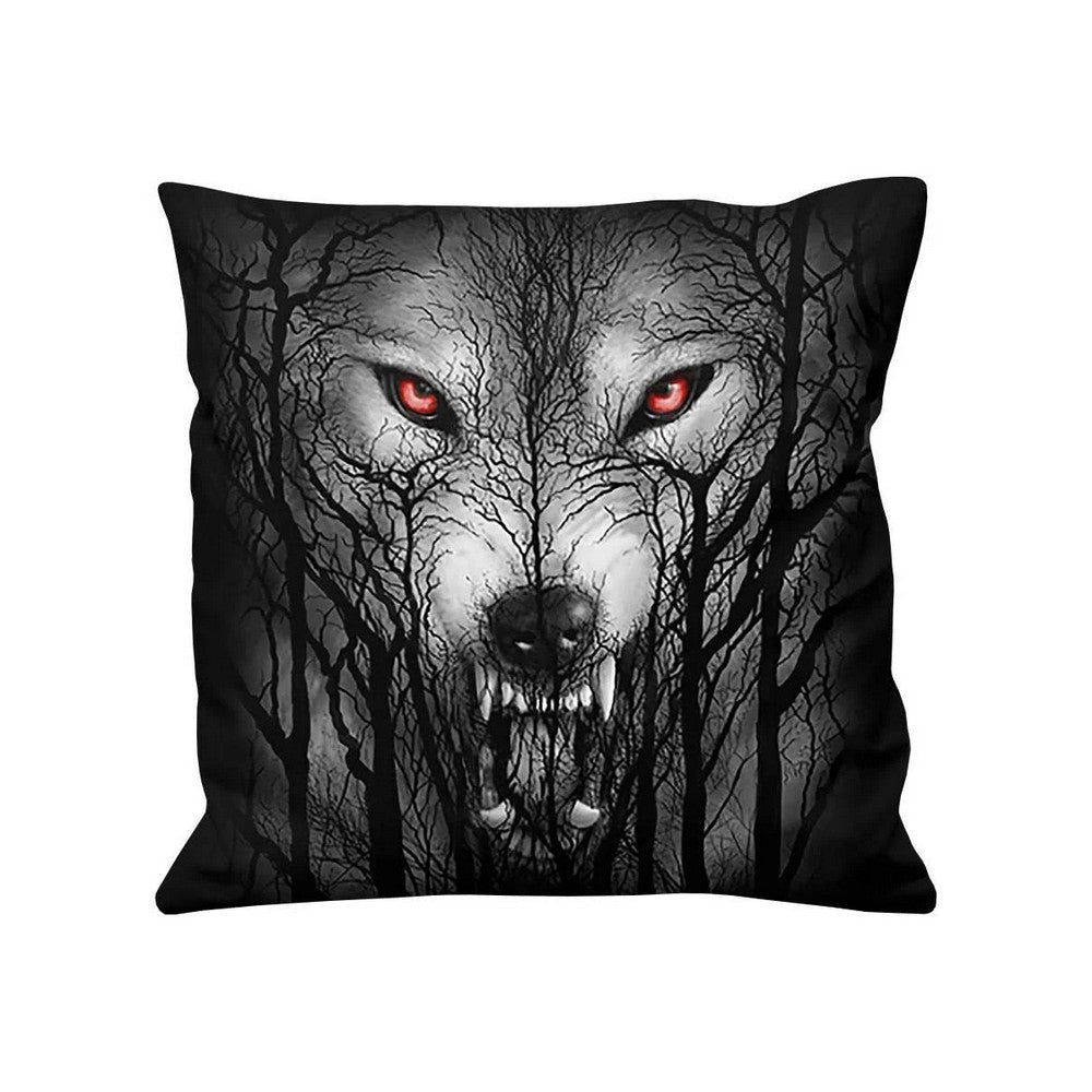 Black - Front - Spiral Direct Forest Wolf Filled Cushion