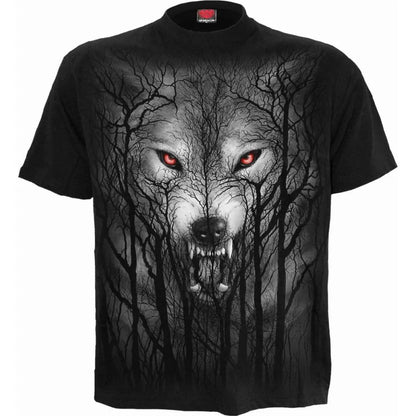 Black - Front - Spiral Direct Unisex Adult Forest Wolf T-Shirt