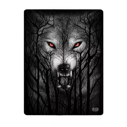 Black - Front - Spiral Forest Wolf Double Sided Blanket