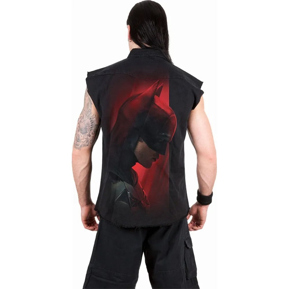 Black - Side - Spiral Direct Unisex Adult Batman Profile Logo Sleeveless Shirt