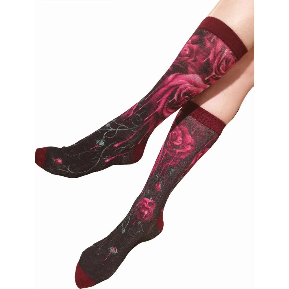 Black - Back - Spiral Direct Unisex Adult Blood Rose Socks
