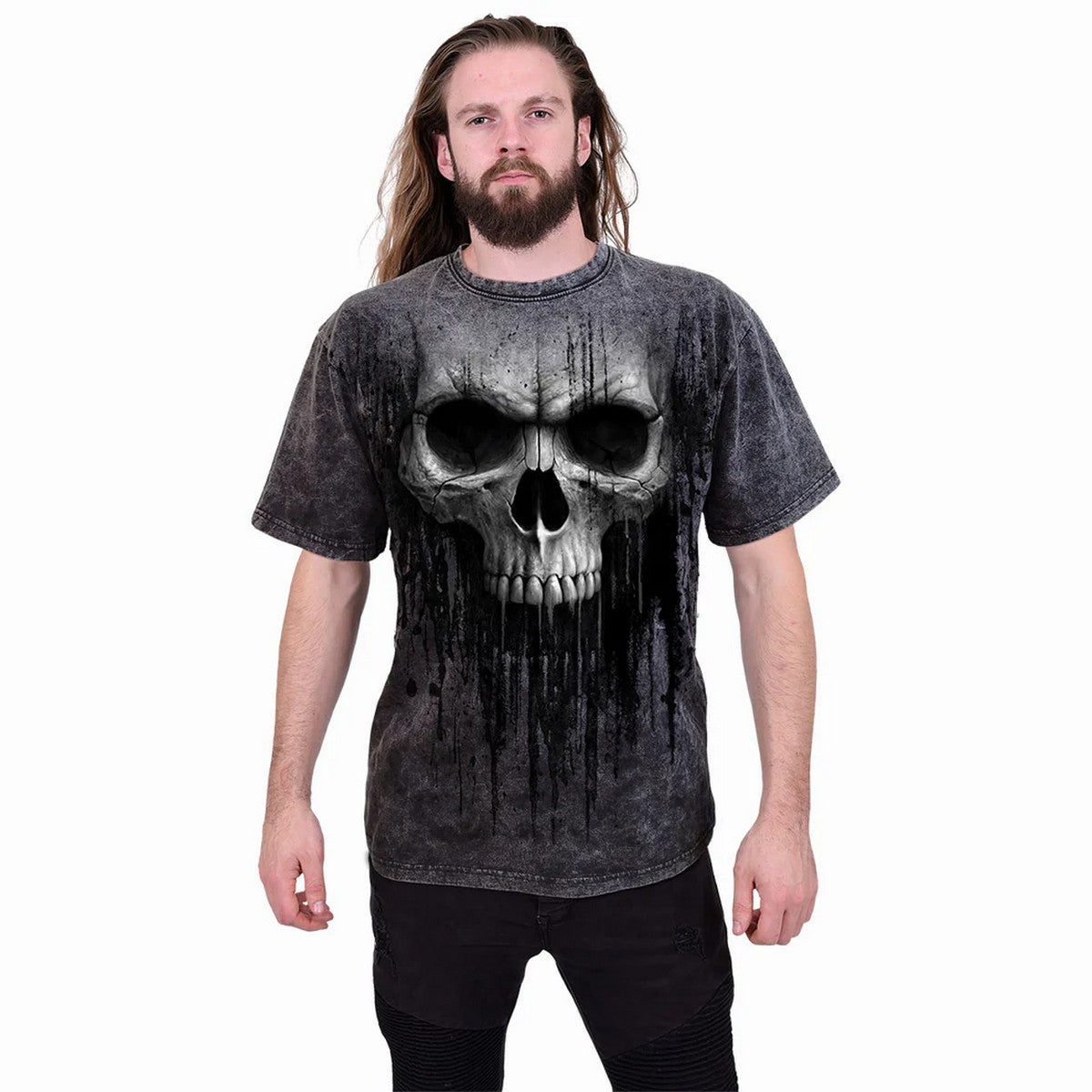 Black - Side - Spiral Direct Unisex Adult Acid Skull T-Shirt