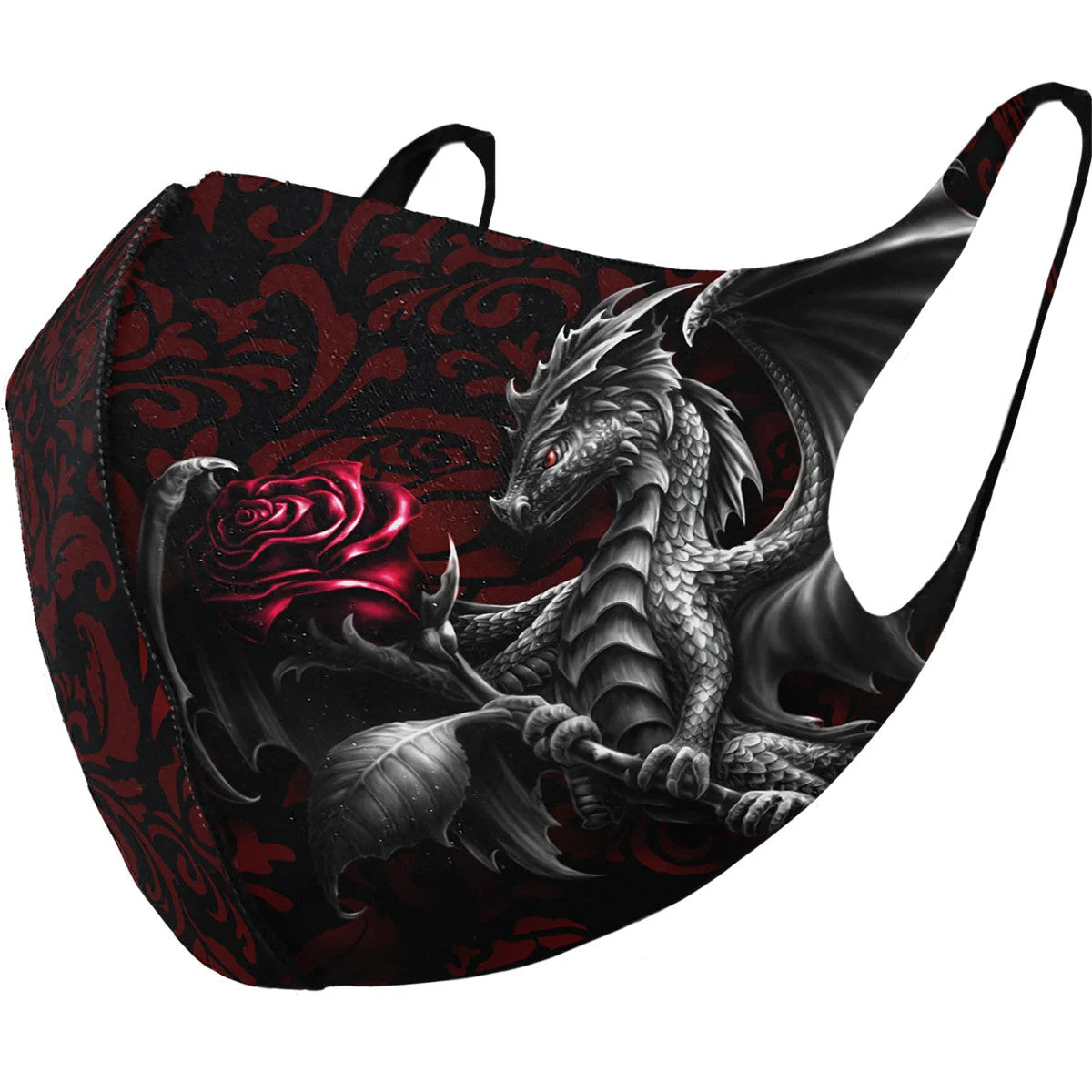 Black - Front - Spiral Direct Dragon Rose Face Mask