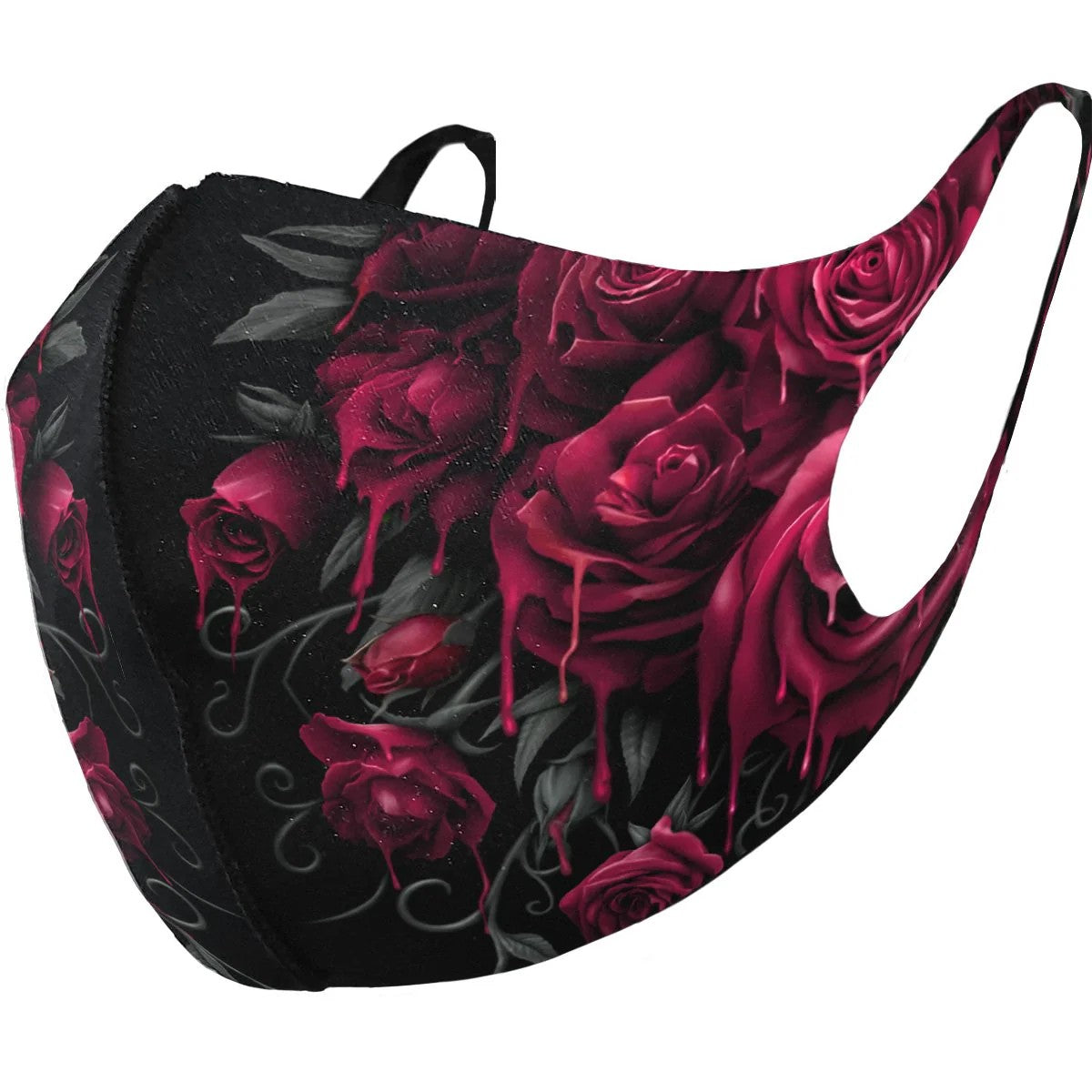 Black-Red - Front - Spiral Direct Blood Rose Face Mask