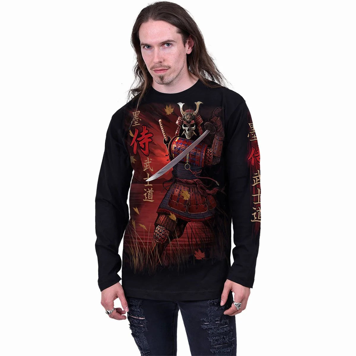 Black - Side - Spiral Direct Unisex Adult Samurai Long-Sleeved T-Shirt