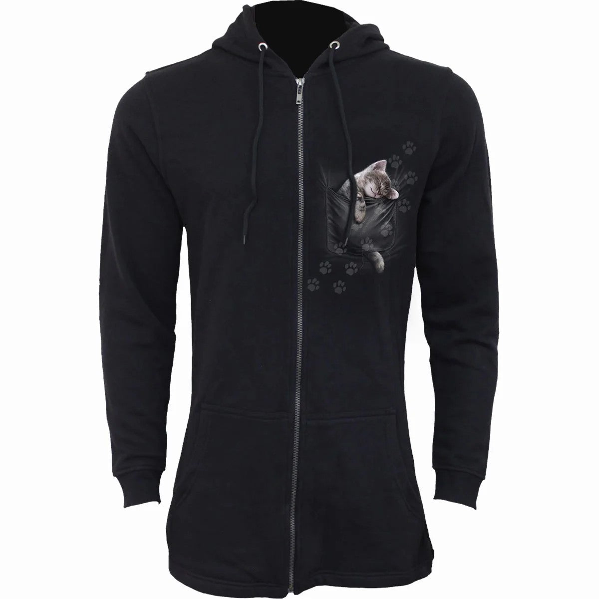 Black - Front - Spiral Direct Womens-Ladies Pocket Kitten Full Zip Hoodie