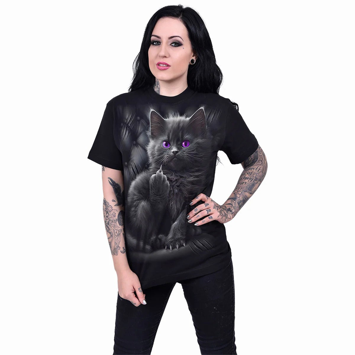 Black - Back - Spiral Direct Unisex Adult Cattitude T-Shirt