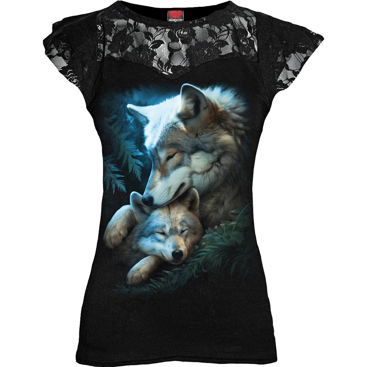 Black - Front - Spiral Direct Womens-Ladies Mother´s Love Lace Shoulder Capped Sleeved T-Shirt