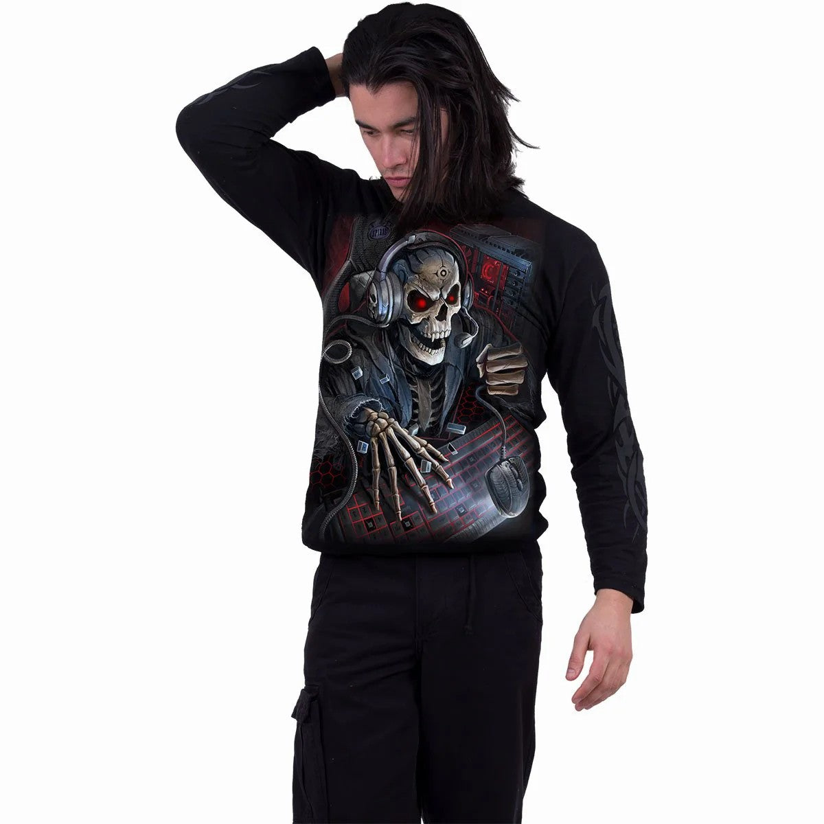 Black - Side - Spiral Direct Unisex Adult PC Gamer Long-Sleeved T-Shirt