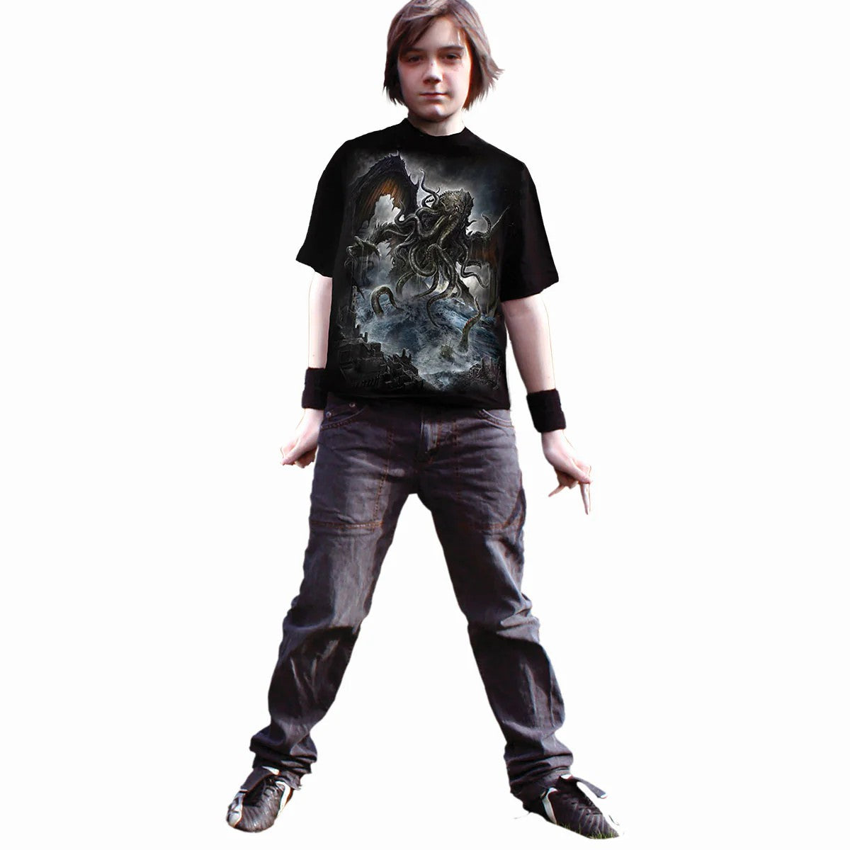 Black - Side - Spiral Direct Childrens-Kids Cthulhu Short-Sleeved T-Shirt