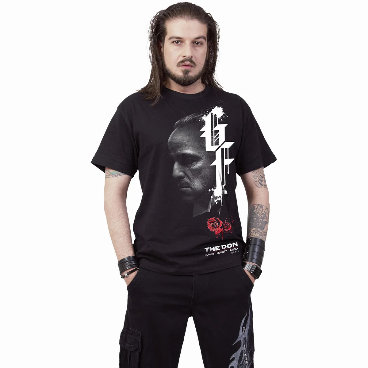 Black - Back - Spiral Direct Unisex Adult Don Vito Corleone The Godfather T-Shirt