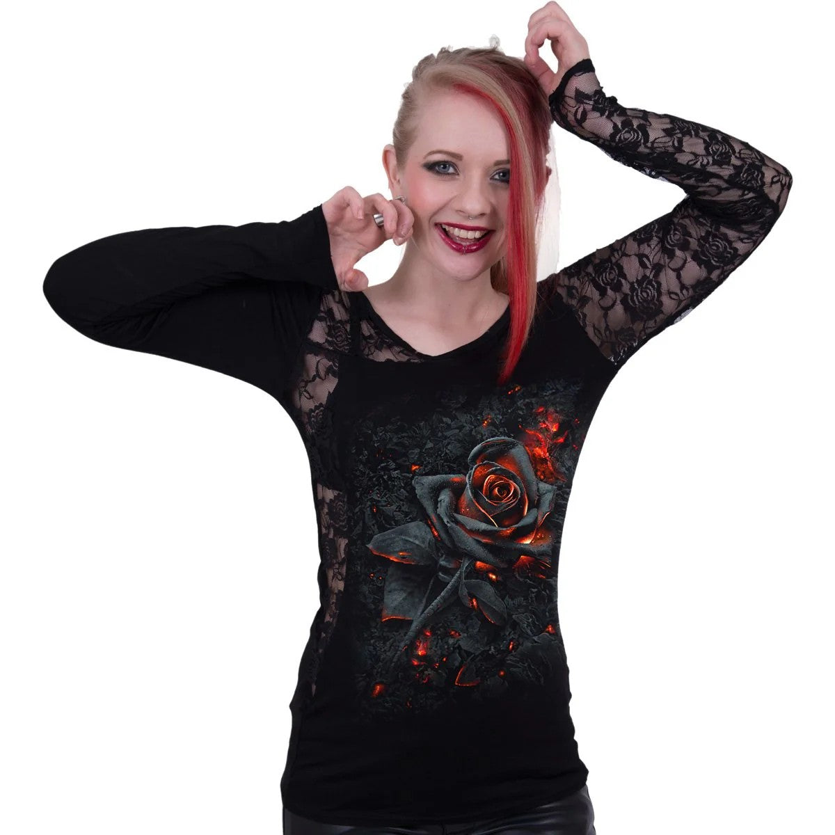 Black - Side - Spiral Direct Womens-Ladies Burnt Rose Long-Sleeved Top