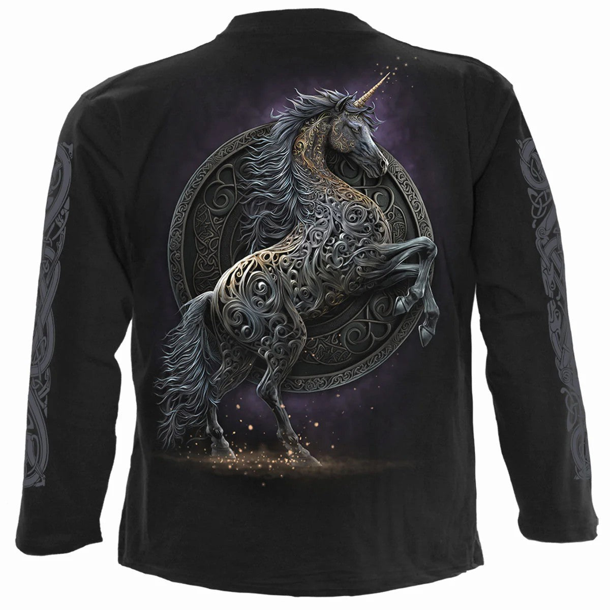 Black - Back - Spiral Direct Unisex Adult Celtic Unicorn Long-Sleeved T-Shirt