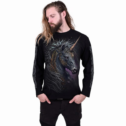 Black - Side - Spiral Direct Unisex Adult Celtic Unicorn Long-Sleeved T-Shirt