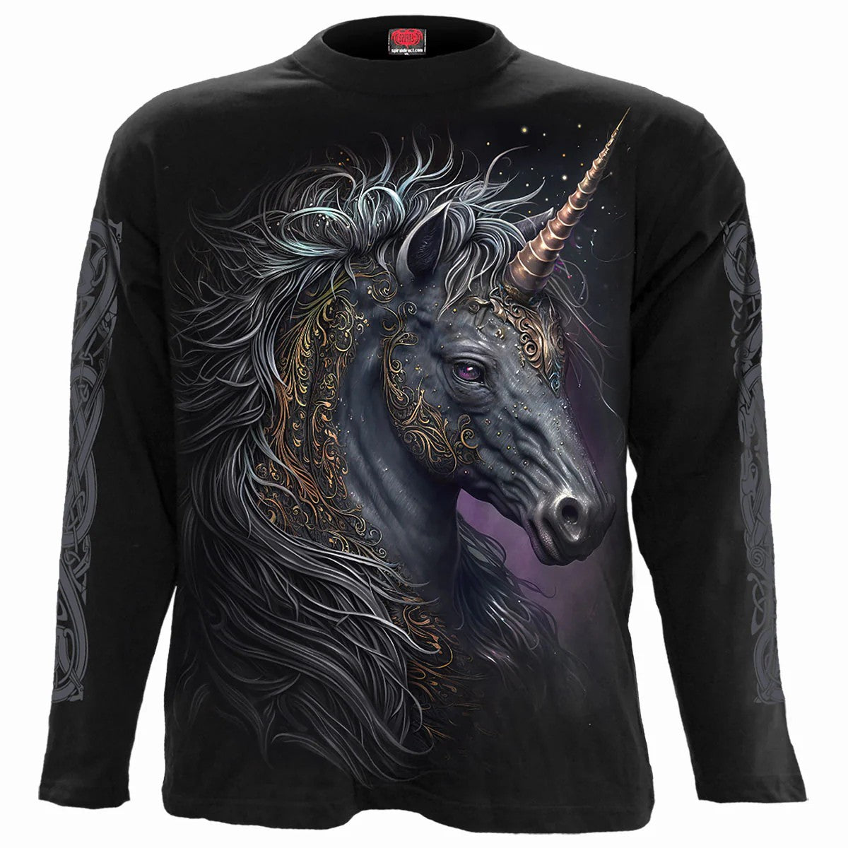 Black - Front - Spiral Direct Unisex Adult Celtic Unicorn Long-Sleeved T-Shirt