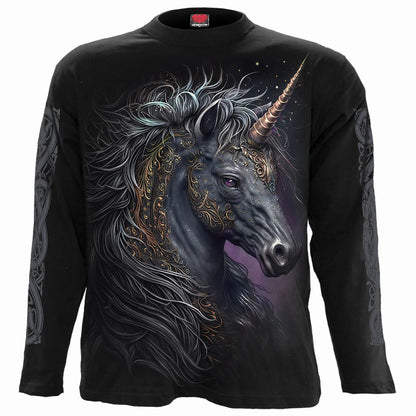 Black - Front - Spiral Direct Unisex Adult Celtic Unicorn Long-Sleeved T-Shirt