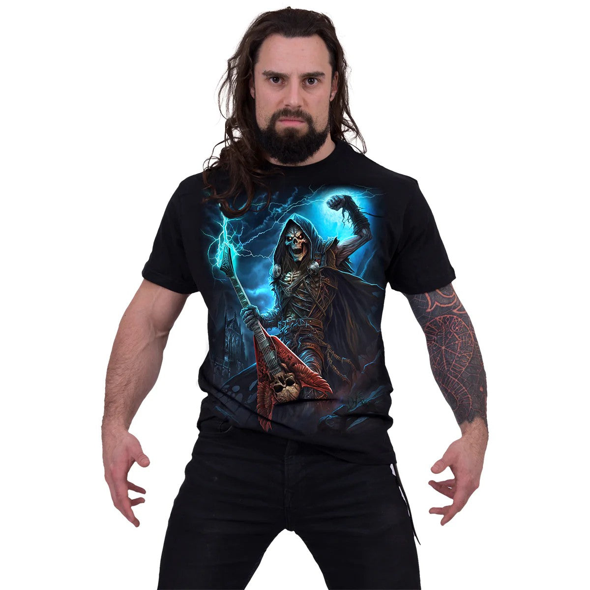 Black - Side - Spiral Direct Unisex Adult Dead Metal Short-Sleeved T-Shirt
