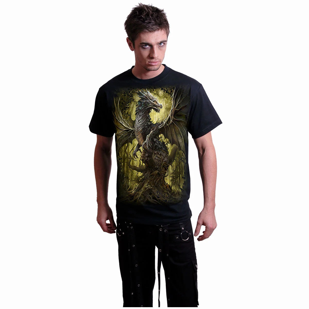 Black - Side - Spiral Direct Unisex Adult Oak Dragon T-Shirt